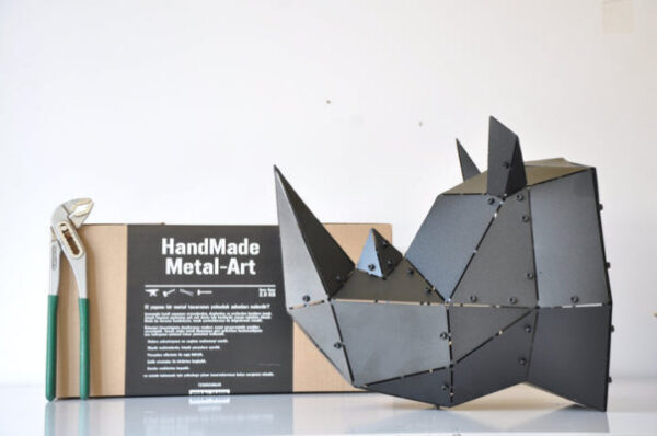 3D Metal Geometric Rhino Head Wall Decor