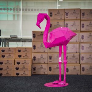 3D Metal Geometric Flamingo XL Statue