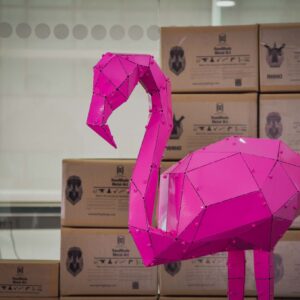 3D Metal Geometric Flamingo XL Statue